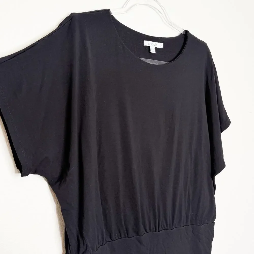 CHICO'S Touch of Cool Ruched Banded Hem Top Dolman Sleeve Black Womens Size L - Picture 5 of 9